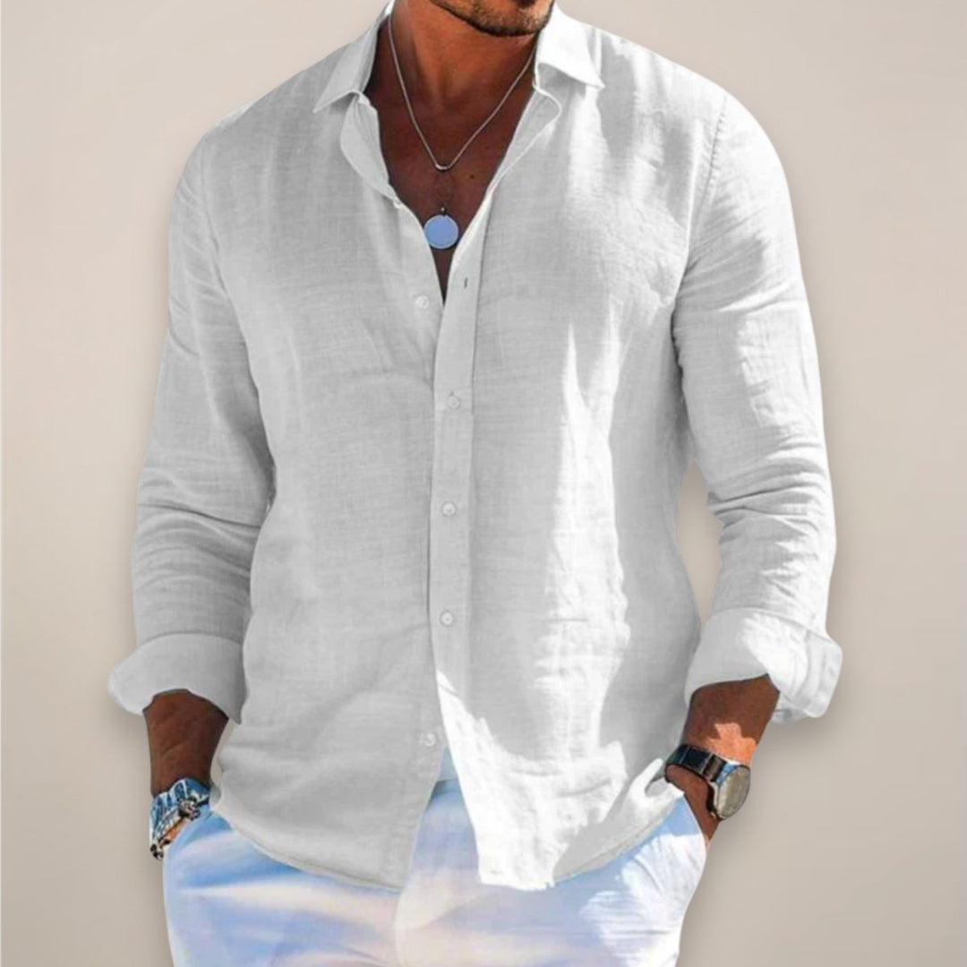 Men's Relaxed Linen Button Shirt Top Detail