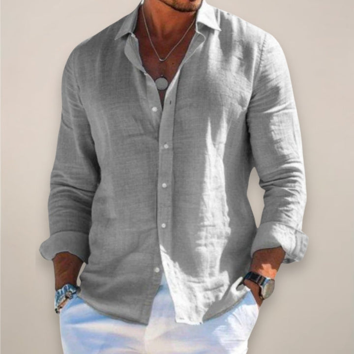 Men's Relaxed Linen Button Shirt Top Front