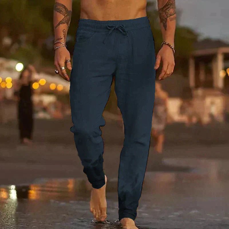 Men's Relaxed Linen Drawstring Pants Close Up
