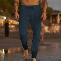 Men's Relaxed Linen Drawstring Pants Close Up