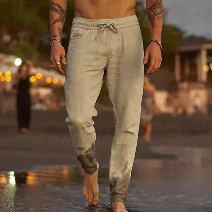 Men's Relaxed Linen Drawstring Pants Front