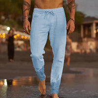 Men's Relaxed Linen Drawstring Pants Lifestyle