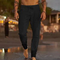 Men's Relaxed Linen Drawstring Pants Side