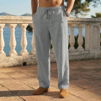 Men's Relaxed Linen Pants with Rope Drawstring Close Up