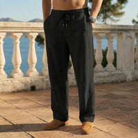 Men's Relaxed Linen Pants with Rope Drawstring Side