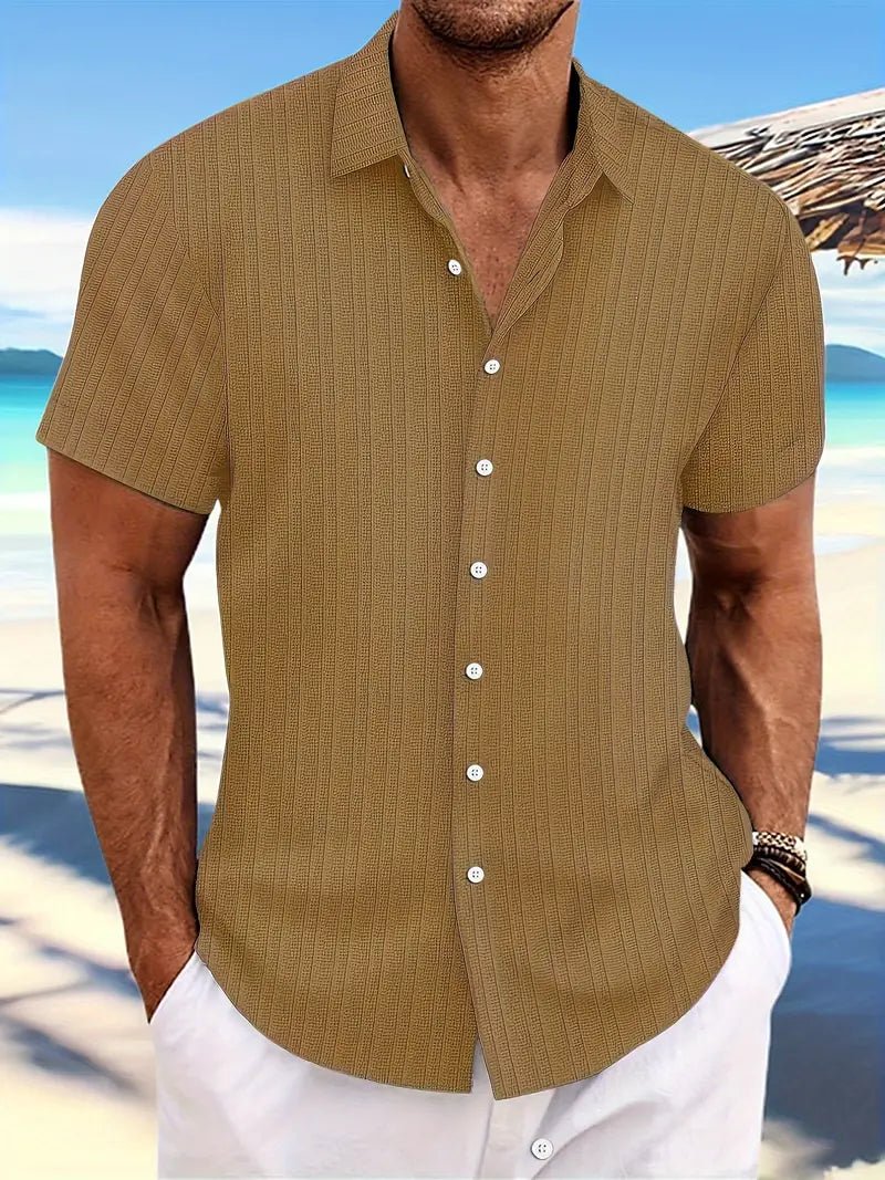Men's Ribbed Button-Down Shirt | Notched Collar Summer Angle