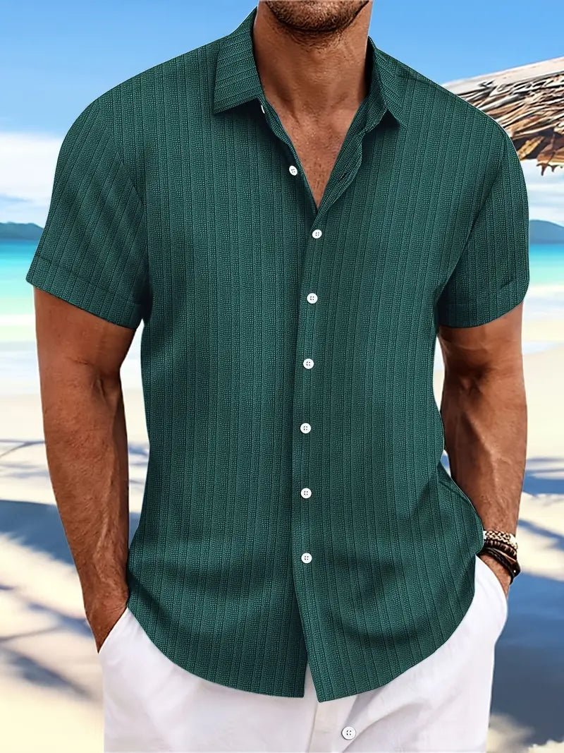 Men's Ribbed Button-Down Shirt | Notched Collar Summer Close Up