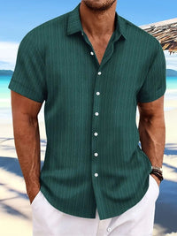 Men's Ribbed Button-Down Shirt | Notched Collar Summer Close Up