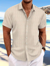 Men's Ribbed Button-Down Shirt | Notched Collar Summer