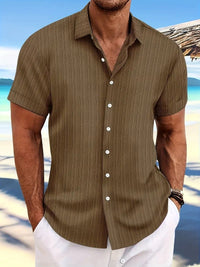 Men's Ribbed Button-Down Shirt | Notched Collar Summer Lifestyle