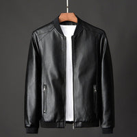 Men's Ribbed Collar PU Leather Jacket | Stand Zip Hero