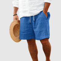 Men's Ribbed Cotton Striped Shorts | Drawstring Back