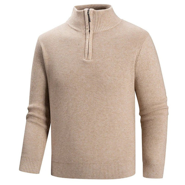 Men's Ribbed Knit Zip-Up Collar Sweater | Slim Fit Close Up