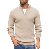 Men's Ribbed Knit Zip-Up Collar Sweater | Slim Fit