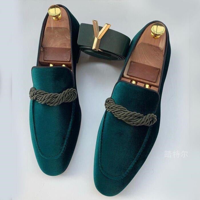 Men's Rope Strap Velour Loafers | L'Élégance Front