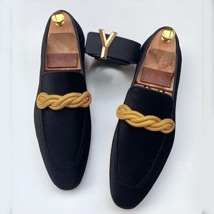 Men's Rope Strap Velour Loafers | L'Élégance Side
