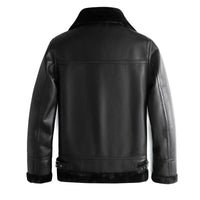 Men's Shearling Collar Leather Jacket | Zip Front Slim Fit Close Up