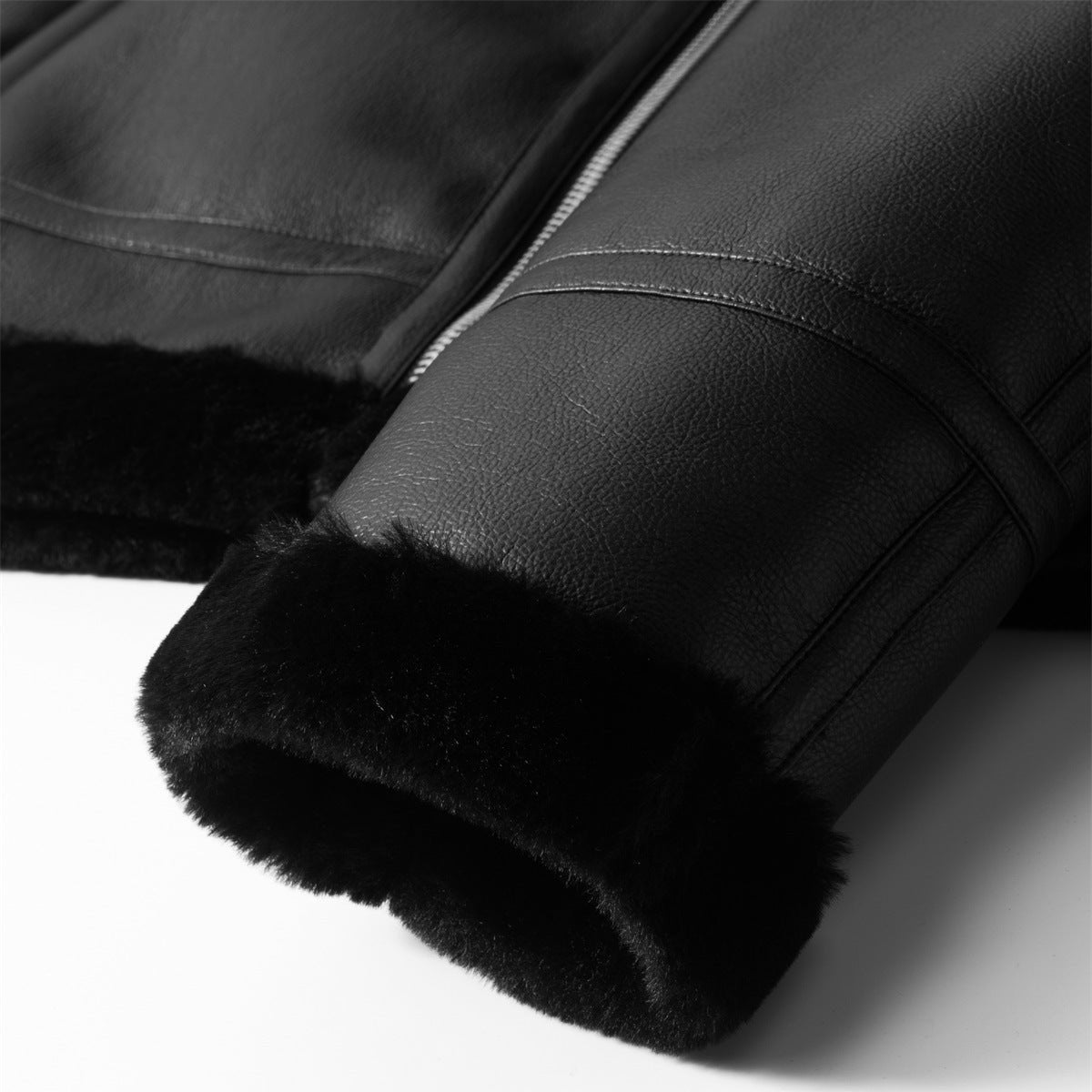 Men's Shearling Collar Leather Jacket | Zip Front Slim Fit Lifestyle