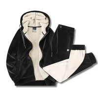 Men's Sherpa-Lined Hooded Tracksuit | Jacket Pants Winter Warmth Detail