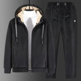 Men's Sherpa-Lined Hooded Tracksuit | Jacket Pants Winter Warmth