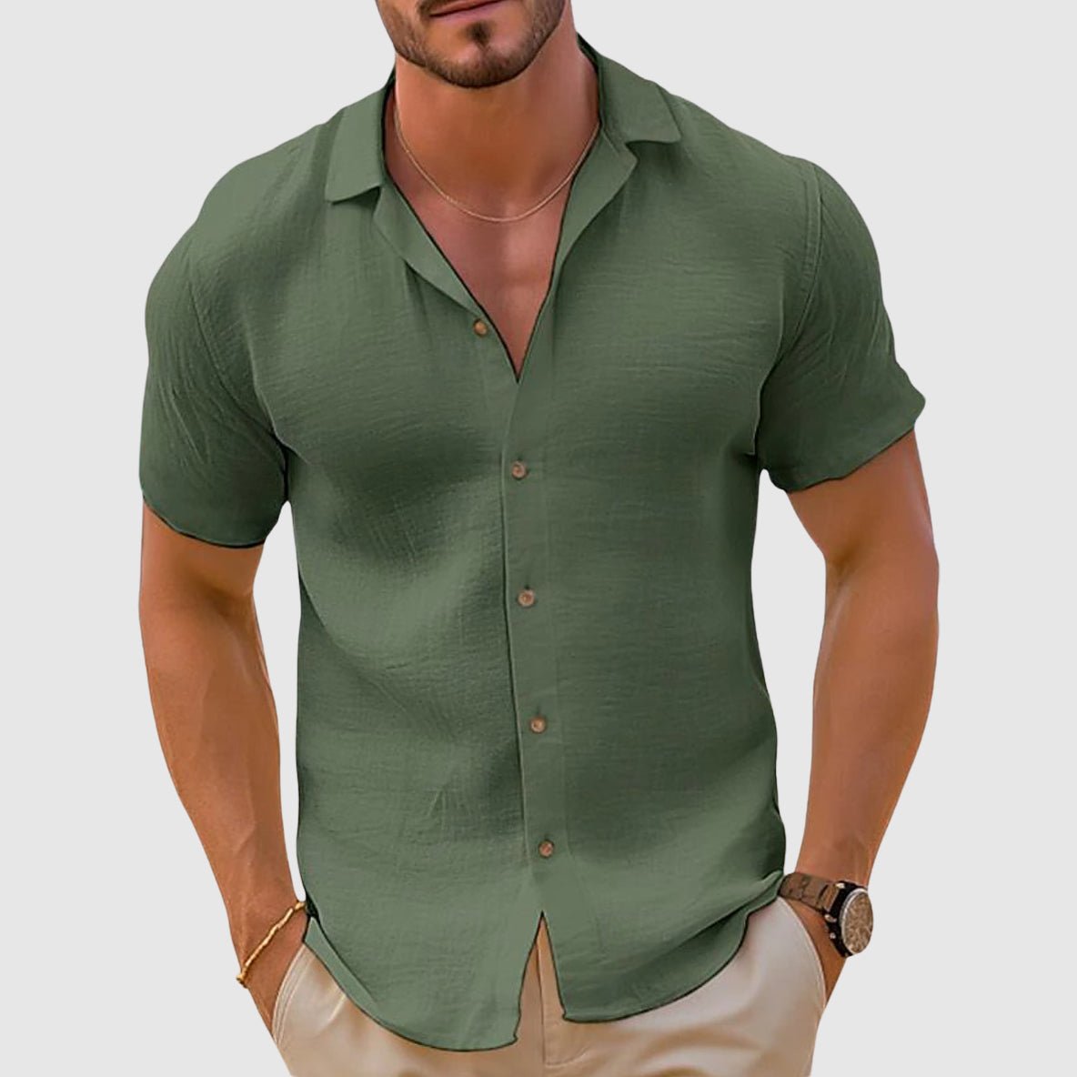 Men's Short Sleeve Collar Linen Shirt Back