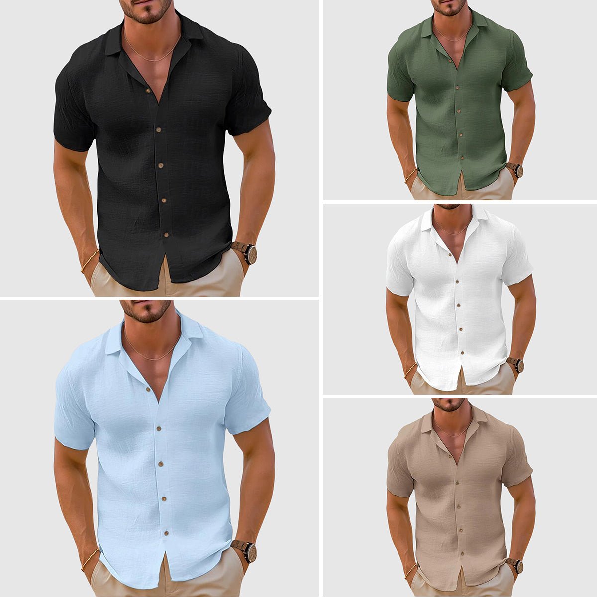 Men's Short Sleeve Collar Linen Shirt Close Up