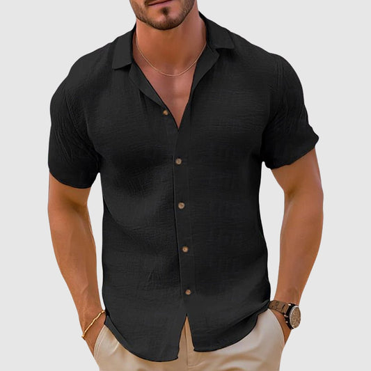 Men's Short Sleeve Collar Linen Shirt Front