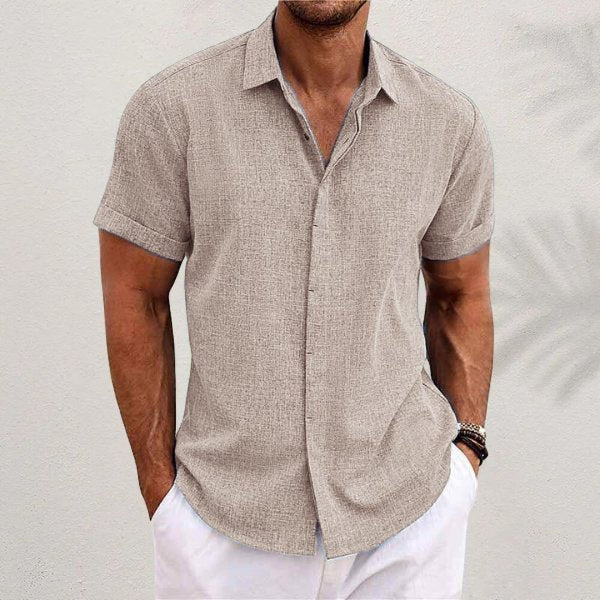 Men's Short Sleeve Linen Blend Casual Shirt | Tapered Fit Angle