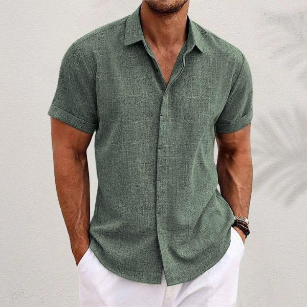 Men's Short Sleeve Linen Blend Casual Shirt | Tapered Fit Back
