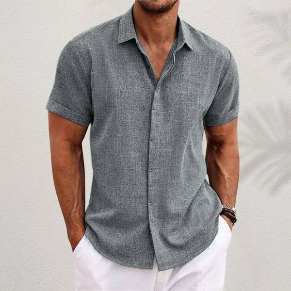 Men's Short Sleeve Linen Blend Casual Shirt | Tapered Fit Detail