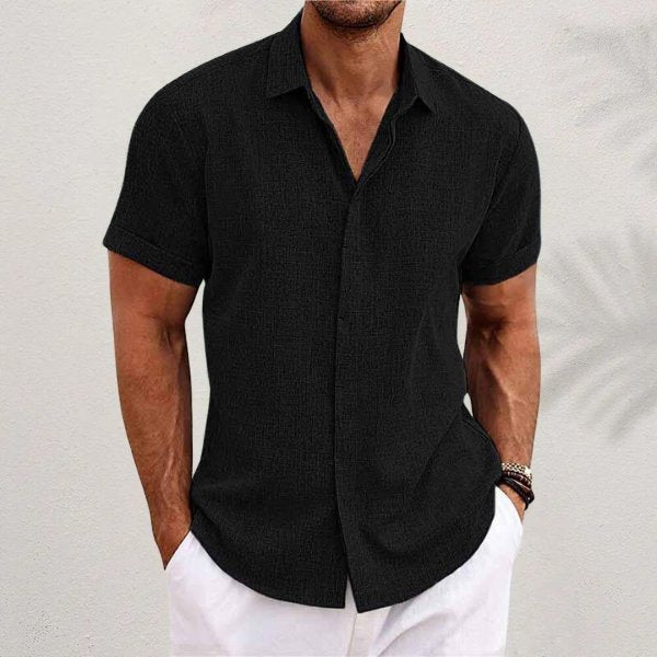 Men's Short Sleeve Linen Blend Casual Shirt | Tapered Fit Front