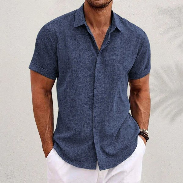 Men's Short Sleeve Linen Blend Casual Shirt | Tapered Fit Side