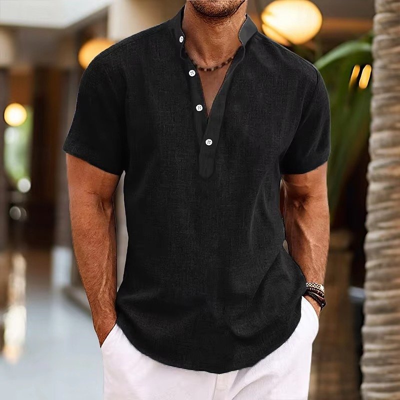 Men's Short Sleeve Linen Henley Shirt | Casual Back