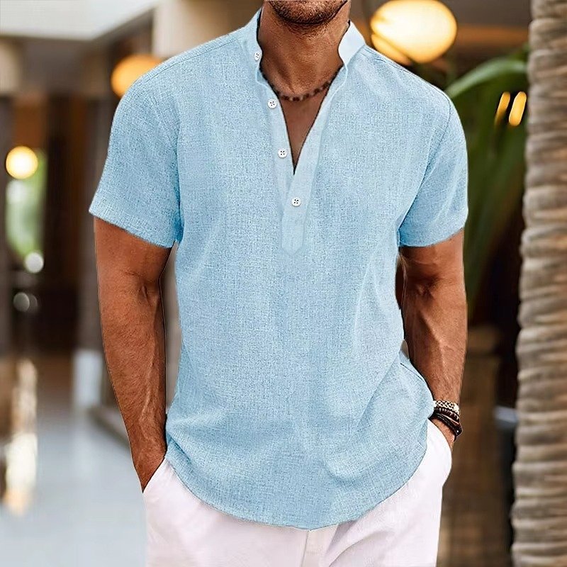 Men's Short Sleeve Linen Henley Shirt | Casual Detail