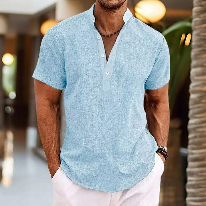 Men's Short Sleeve Linen Henley Shirt | Casual Detail