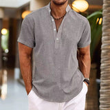 Men's Short Sleeve Linen Henley Shirt | Casual