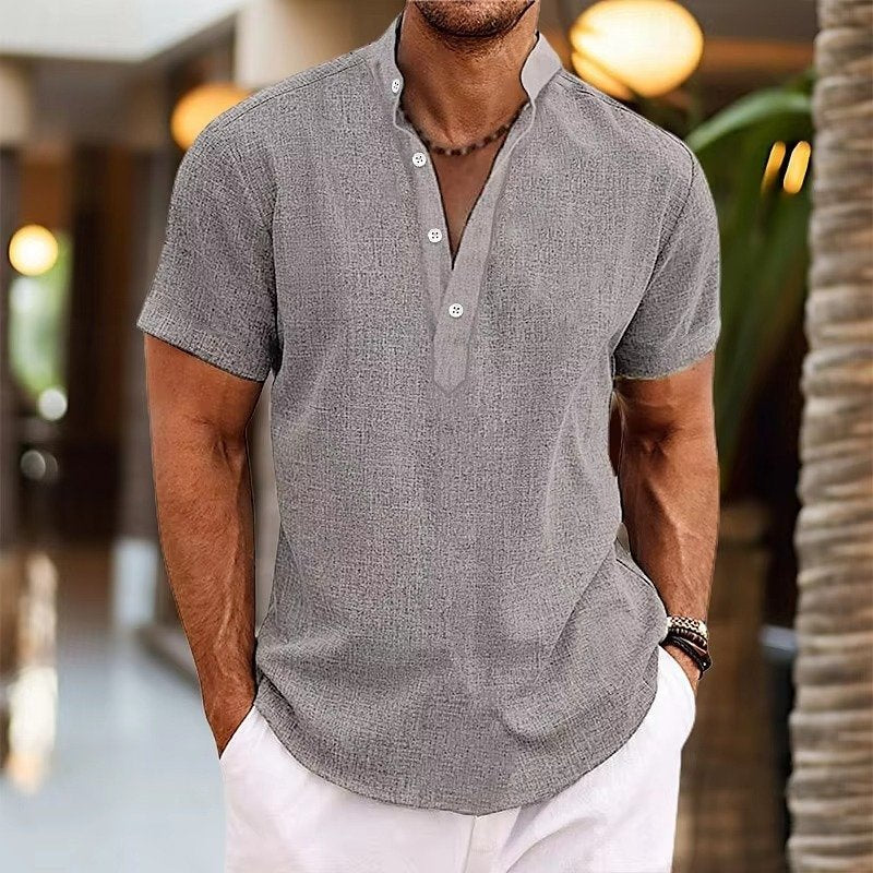 Men's Short Sleeve Linen Henley Shirt | Casual Hero