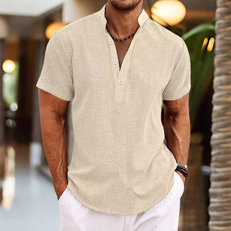 Men's Short Sleeve Linen Henley Shirt | Casual Lifestyle