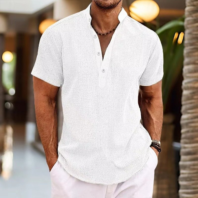 Men's Short Sleeve Linen Henley Shirt | Casual Side