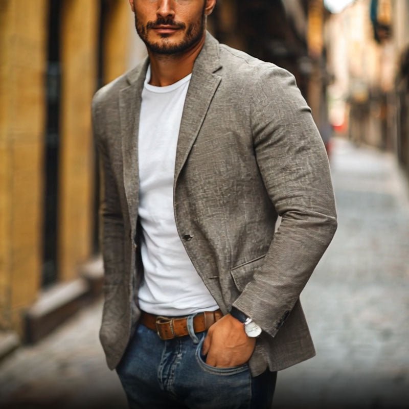 Men's Single-Breasted Cotton Linen Blazer | Slim Fit Back