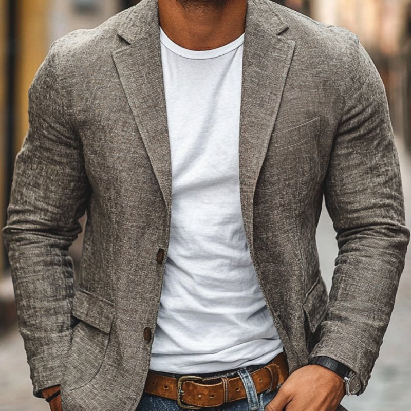 Men's Single-Breasted Cotton Linen Blazer | Slim Fit Close Up