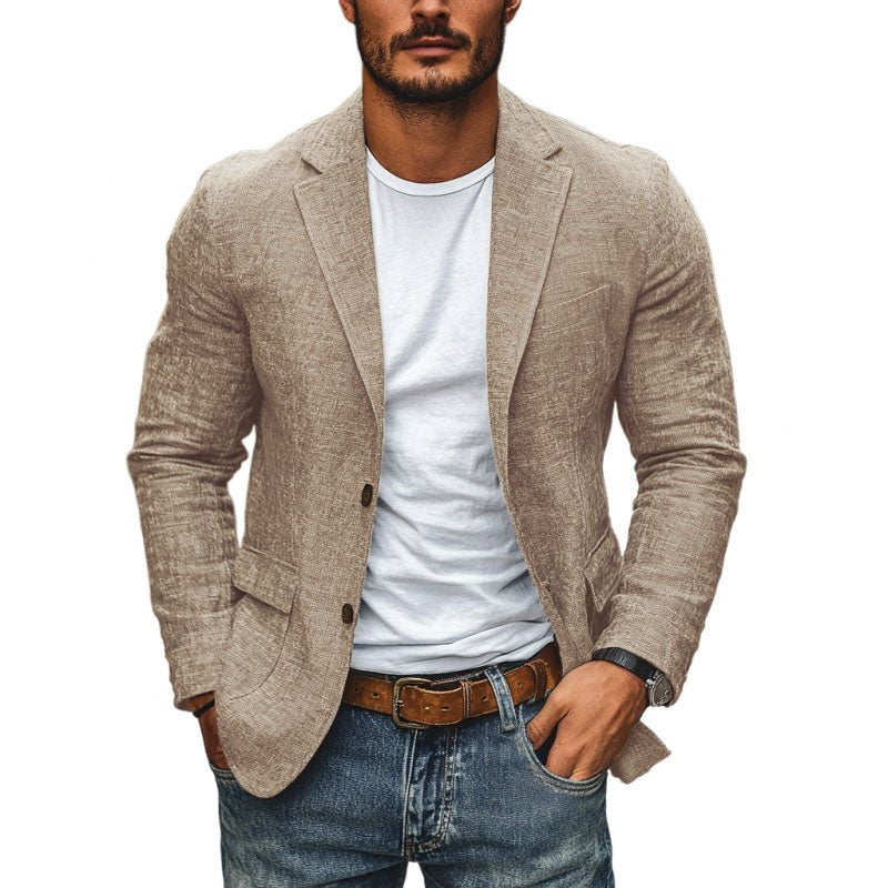 Men's Single-Breasted Cotton Linen Blazer | Slim Fit Front