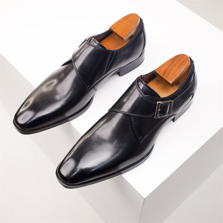 Men's Single Buckle Monk Strap Shoes | Leather Pointed Toe Back