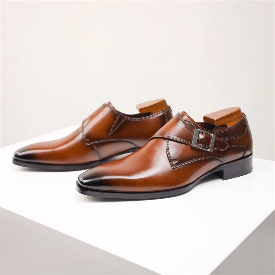 Men's Single Buckle Monk Strap Shoes | Leather Pointed Toe Hero