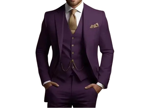 Men's Slim Fit Formal Three-Piece Suit | Tailored Wedding Close Up