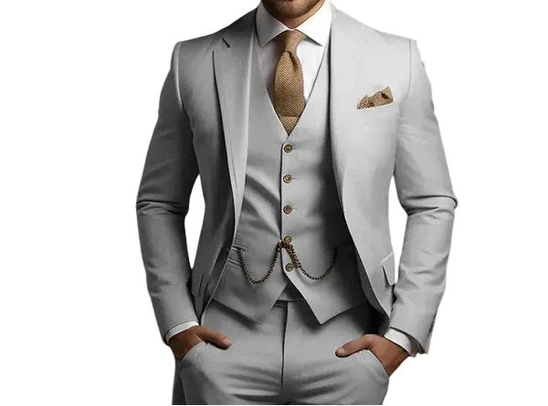 Men's Slim Fit Formal Three-Piece Suit | Tailored Wedding Detail