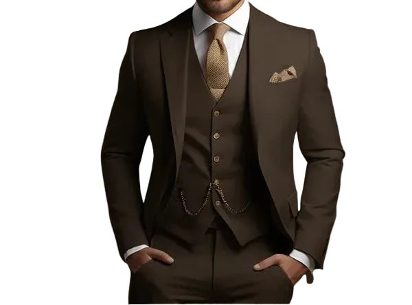 Men's Slim Fit Formal Three-Piece Suit | Tailored Wedding Side