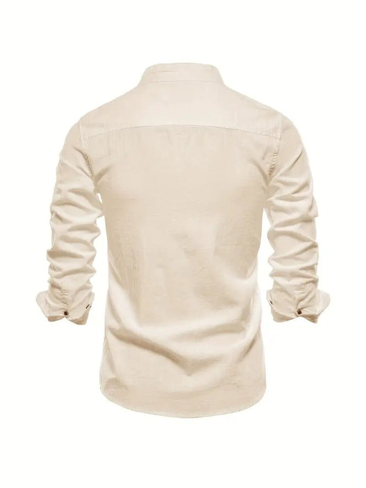 Men's Slim Fit Mandarin Collar Shirt | Smart Office Close Up
