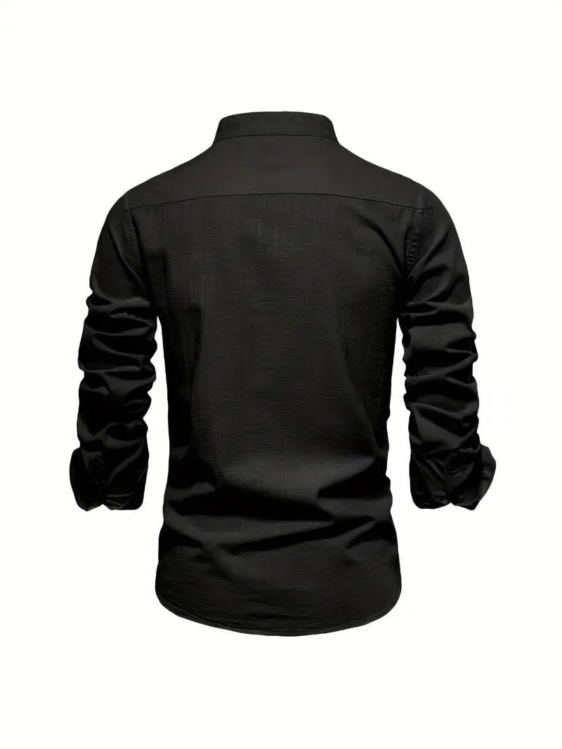 Men's Slim Fit Mandarin Collar Shirt | Smart Office View 14