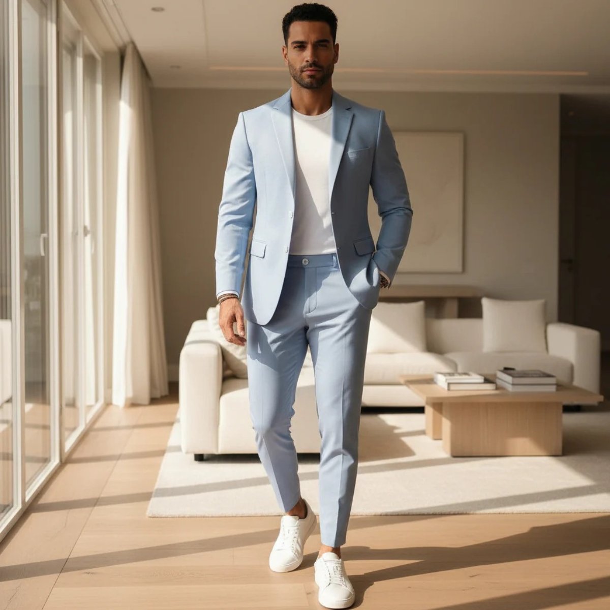 Men's Slim Fit Suit Set | Notched Lapel Blazer Close Up